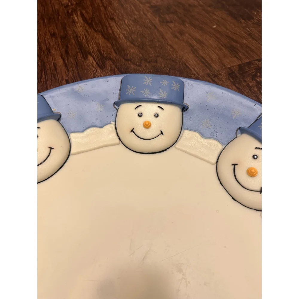 3D Snowman‎ platter Blue And White
